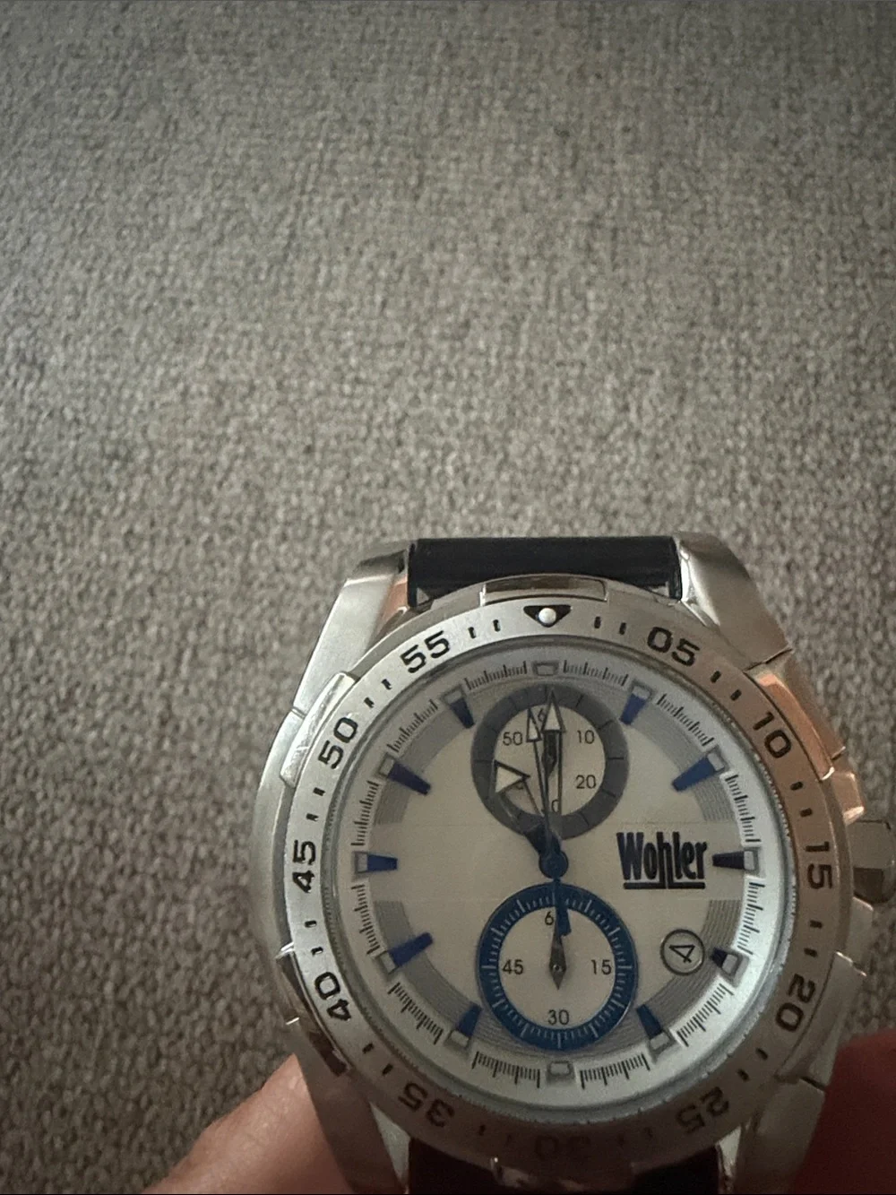 Men's Black and Blue Leather Strap Watch